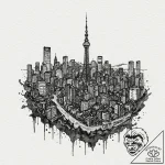 A watercolor tattoo of the tokyo skyline at n… – tattoo sketch (№1752679426_0, 16.07.2025 15:23) — tattoovalue.net
