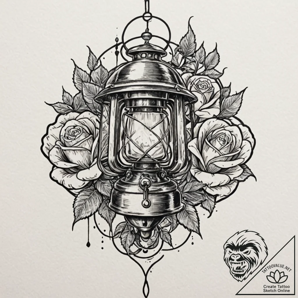 Tattoo sketch a stylized lantern casting eeri... - tattoo sketch (№1752680131_0, 16.07.2025 15:35) — tattoovalue.net