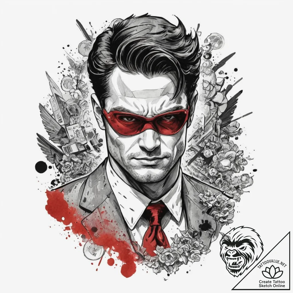 A neo-traditional portrait of daredevil, the... - tattoo sketch (№1752680209_0, 16.07.2025 15:36) — tattoovalue.net