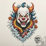 A neo-traditional tattoo of the clown from cl… – tattoo sketch (№1752680365_0, 16.07.2025 15:39) — tattoovalue.net