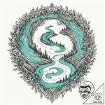 An aerial drone shot of a vibrant turquoise r… – tattoo sketch (№1752680442_0, 16.07.2025 15:40) — tattoovalue.net