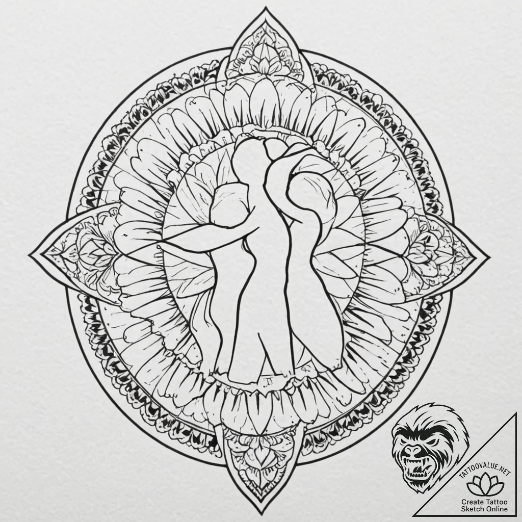 Tattoo sketch a silhouette of two people on a... - tattoo sketch (№1752681376_0, 16.07.2025 15:56) — tattoovalue.net