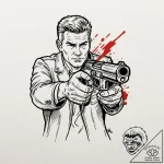 Graphic novel style panel of rick deckard aim… – tattoo sketch (№1752682310_0, 16.07.2025 16:11) — tattoovalue.net