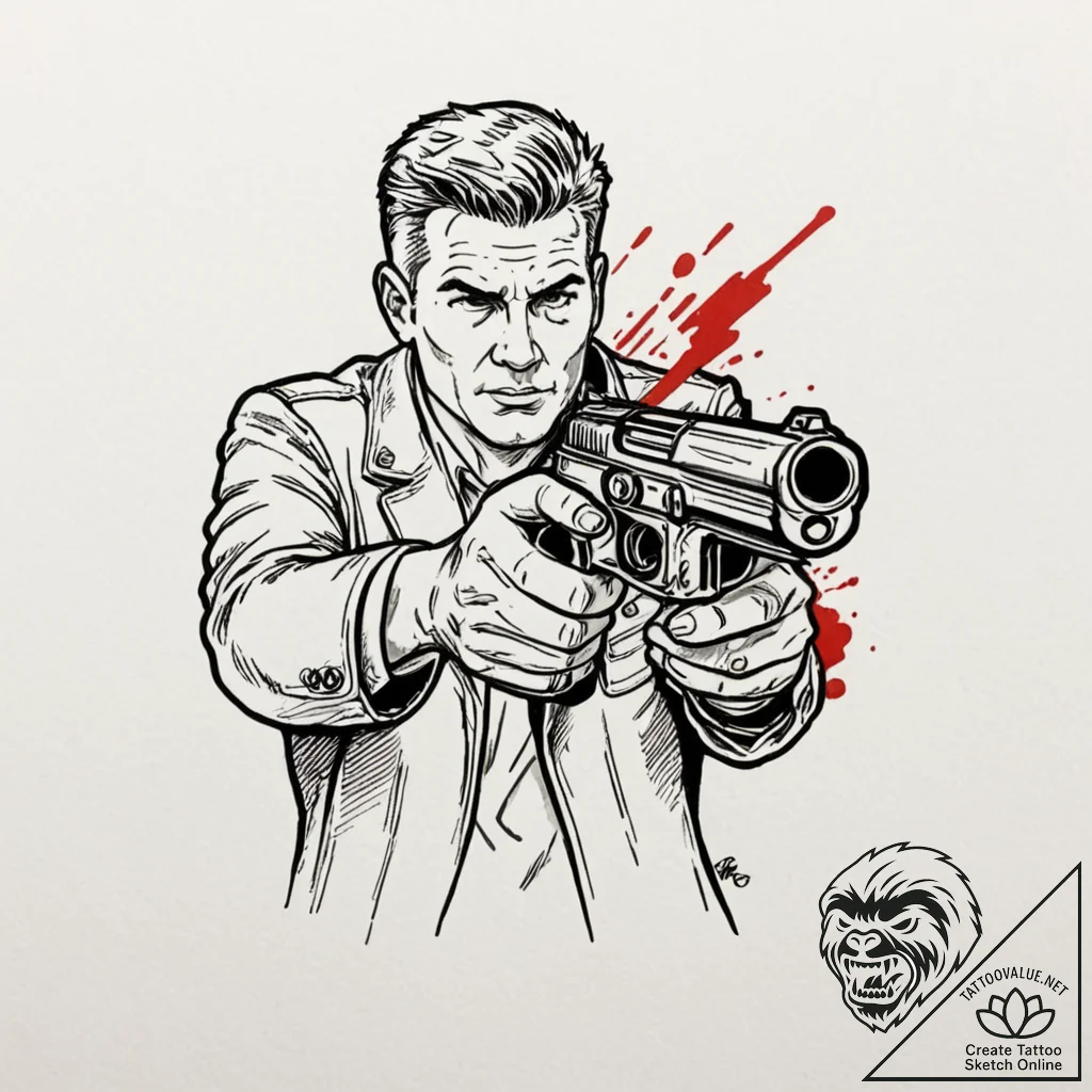 Graphic novel style panel of rick deckard aim... - tattoo sketch (№1752682310_0, 16.07.2025 16:11) — tattoovalue.net