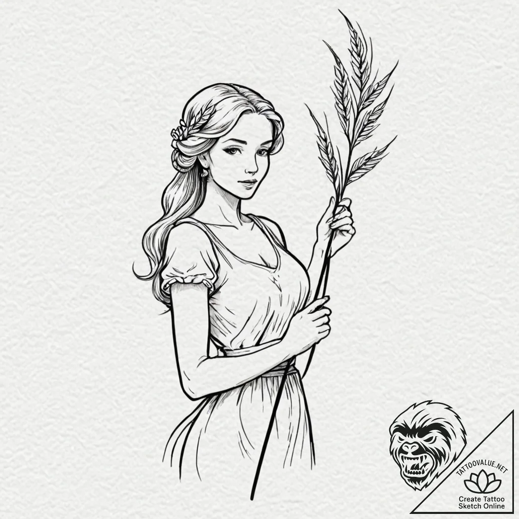 Tattoo design a graceful virgo maiden silhoue... - tattoo sketch (№1752682387_0, 16.07.2025 16:13) — tattoovalue.net