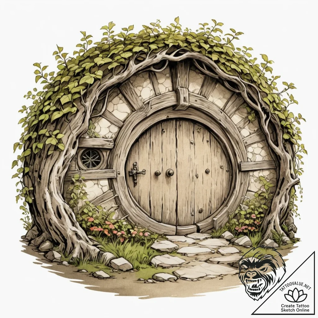 A sketch of the hobbit hole door of bag end.,... - tattoo sketch (№1752682936_0, 16.07.2025 16:22) — tattoovalue.net