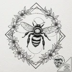 Tattoo sketch a delicate bee buzzing around a… – tattoo sketch (№1752683094_0, 16.07.2025 16:24) — tattoovalue.net