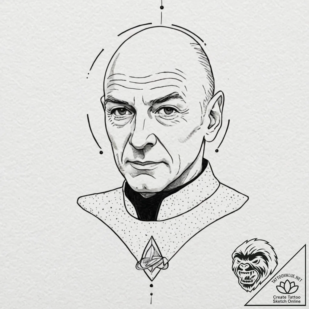 A watercolor portrait of captain jean-luc pic... - tattoo sketch (№1752683334_0, 16.07.2025 16:28) — tattoovalue.net