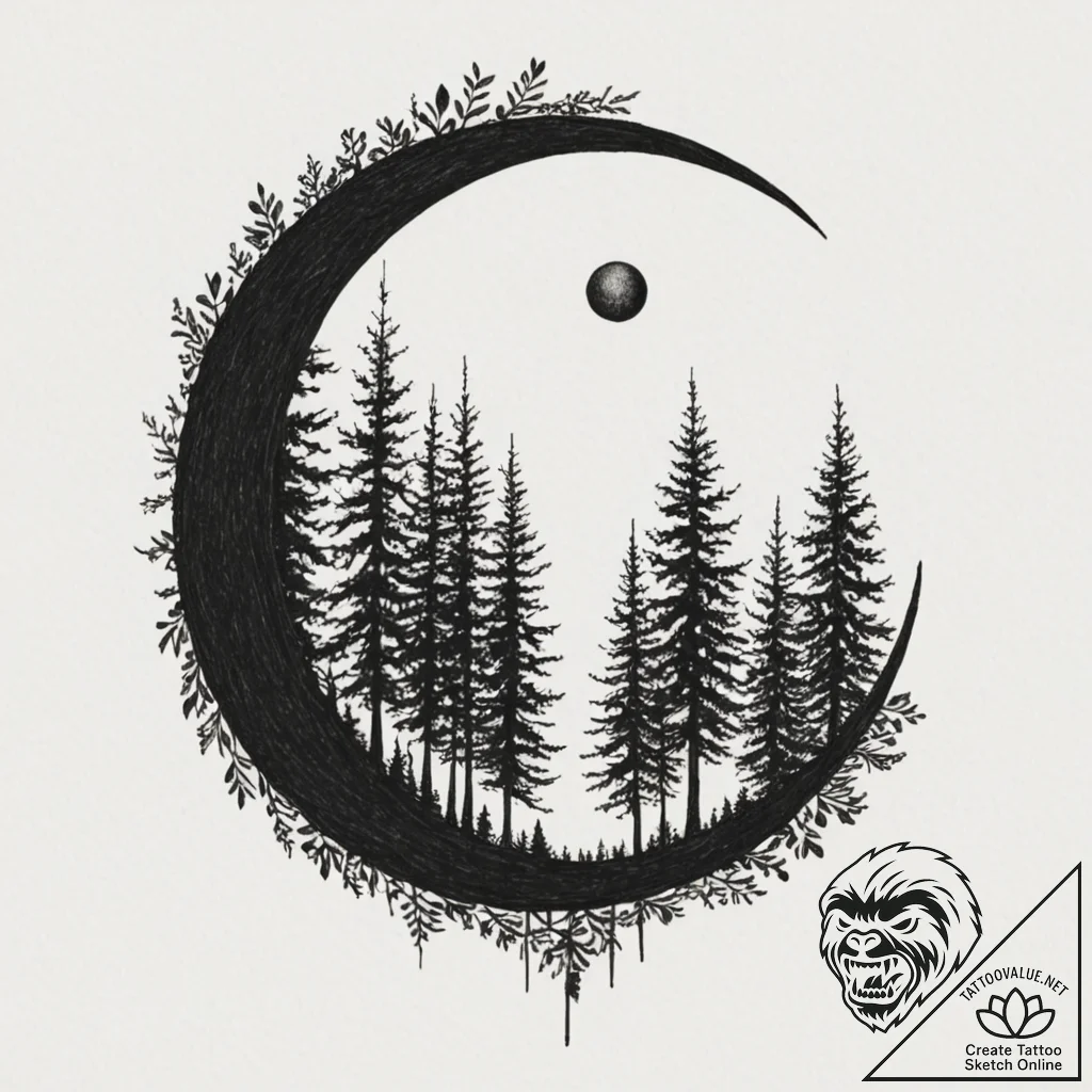 Tattoo sketch a forest silhouette with a sing... - tattoo sketch (№1752683809_0, 16.07.2025 16:36) — tattoovalue.net
