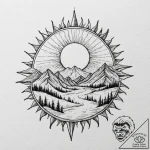 Tattoo sketch a sun rising over a mountain ra… – tattoo sketch (№1752684051_0, 16.07.2025 16:40) — tattoovalue.net
