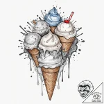 Ice cream, artistic tattoo sketch, black and… – tattoo sketch (№1752684578_0, 16.07.2025 16:49) — tattoovalue.net
