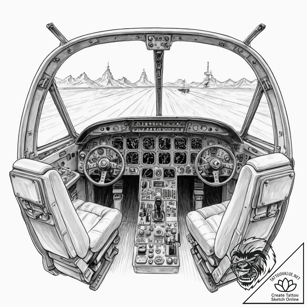 The cockpit of a modern airliner during a fli... - tattoo sketch (№1752684659_0, 16.07.2025 16:50) — tattoovalue.net
