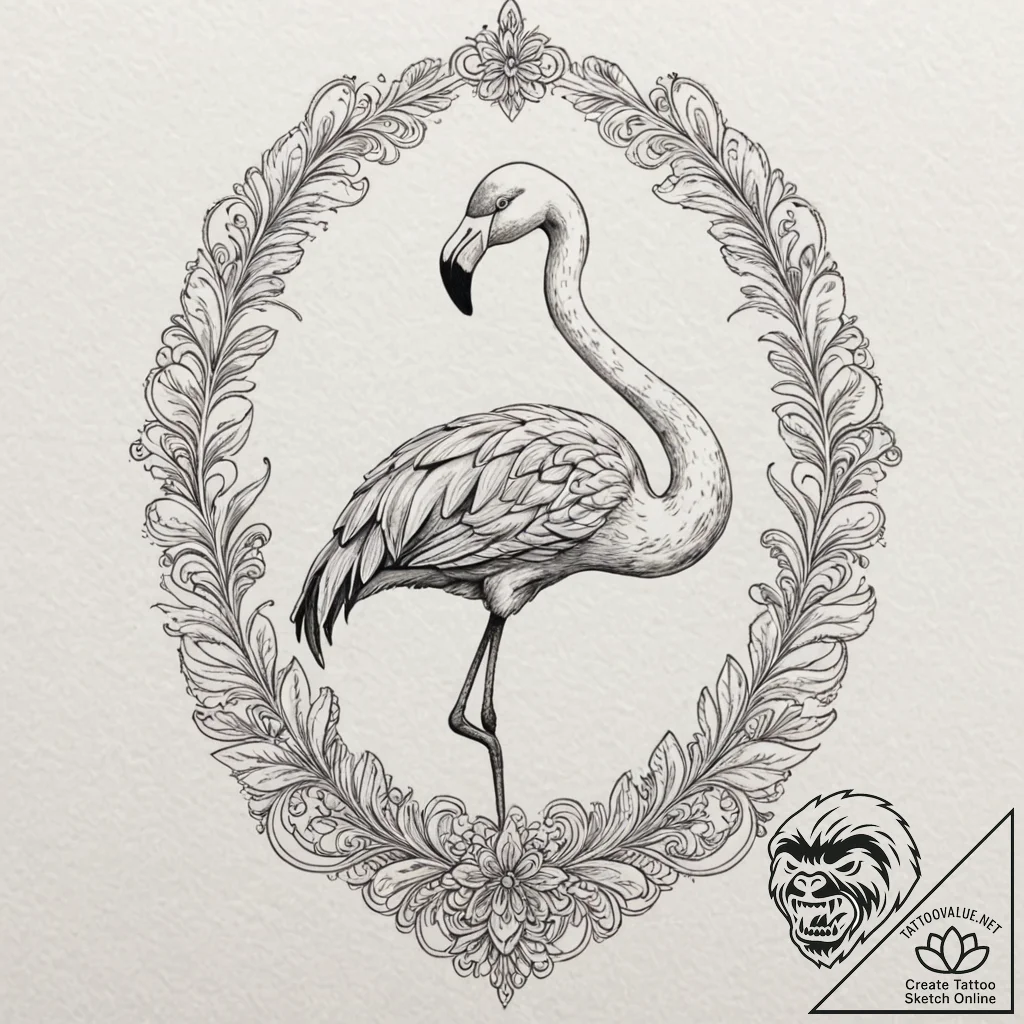 Flamingo, tattoo line art, ornamental tattoo,... - tattoo sketch (№1752685068_0, 16.07.2025 16:57) — tattoovalue.net