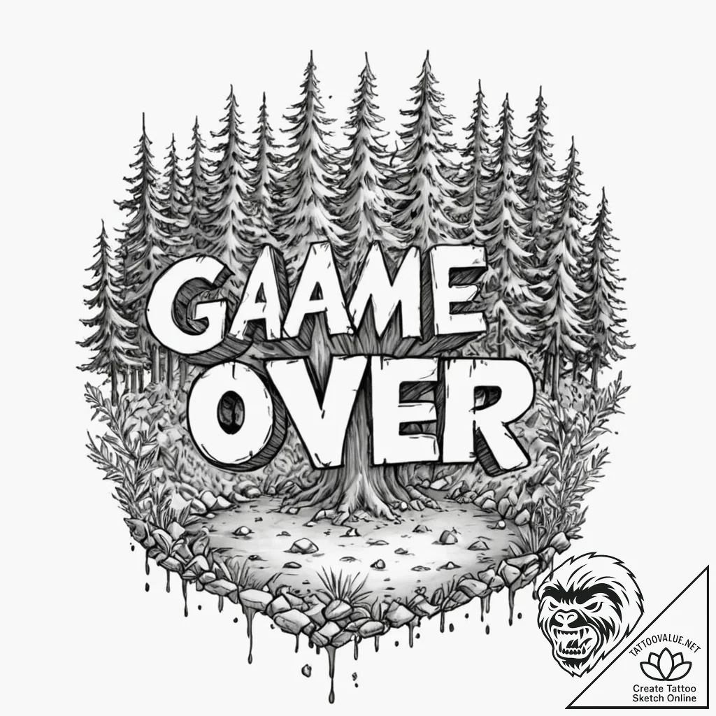 Tattoo sketch a "game over" screen subtly ble... - tattoo sketch (№1752685149_0, 16.07.2025 16:59) — tattoovalue.net