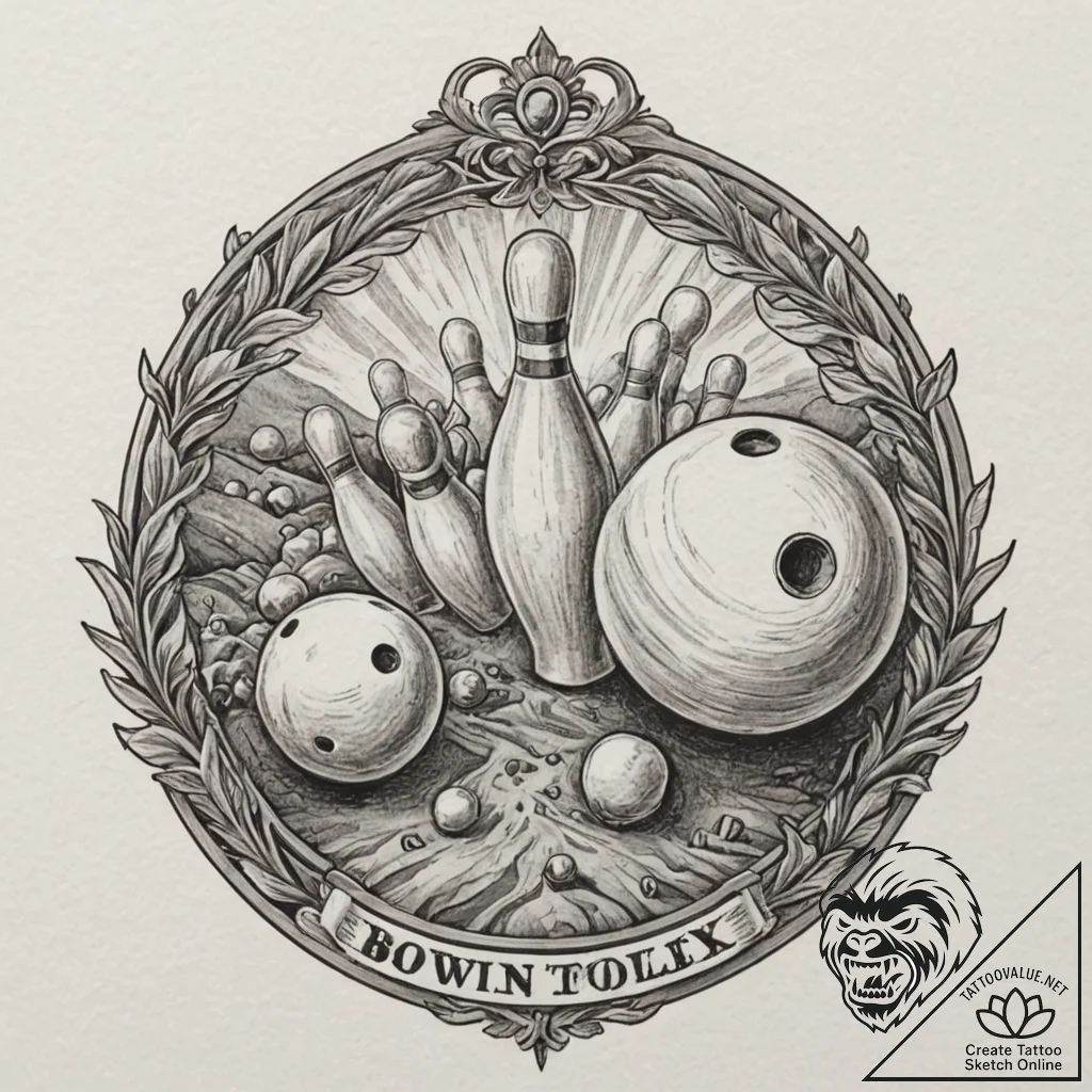 A linework tattoo of the bowling ball and pin... - tattoo sketch (№1752685471_0, 16.07.2025 17:04) — tattoovalue.net
