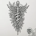 Tattoo sketch a military medic’s caduceus int… – tattoo sketch (№1752685553_0, 16.07.2025 17:05) — tattoovalue.net