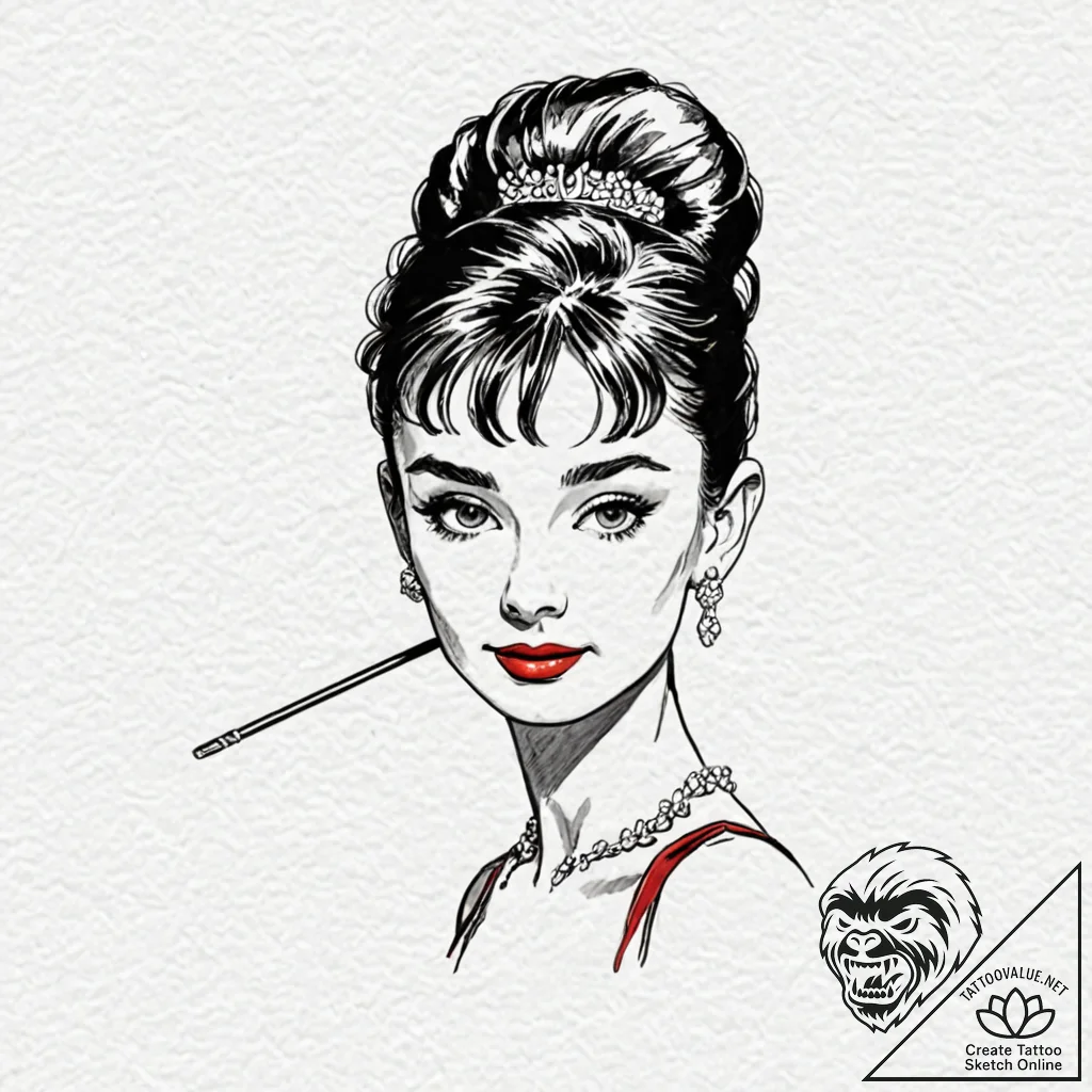 A neo-traditional tattoo of audrey hepburn as... - tattoo sketch (№1752685635_0, 16.07.2025 17:07) — tattoovalue.net