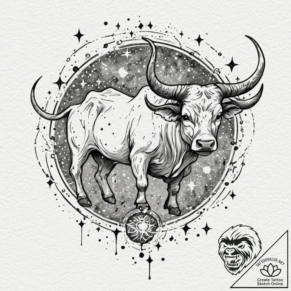 Tattoo design a taurus constellation integrat... - tattoo sketch (№1752686046_0, 16.07.2025 17:14) — tattoovalue.net