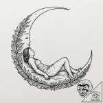 Tattoo sketch a crescent moon with a figure s… – tattoo sketch (№1752686375_0, 16.07.2025 17:19) — tattoovalue.net