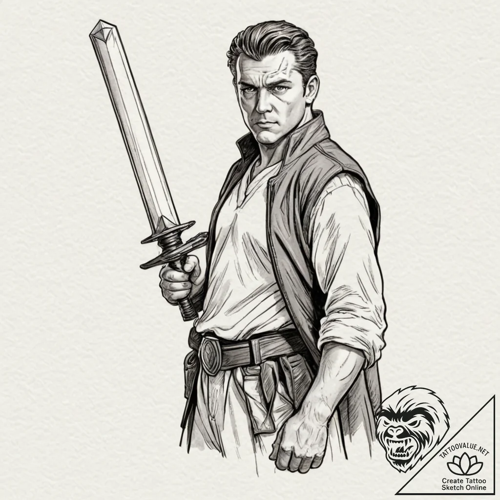 A graphic novel portrait of moff gideon with... - tattoo sketch (№1752686536_0, 16.07.2025 17:22) — tattoovalue.net