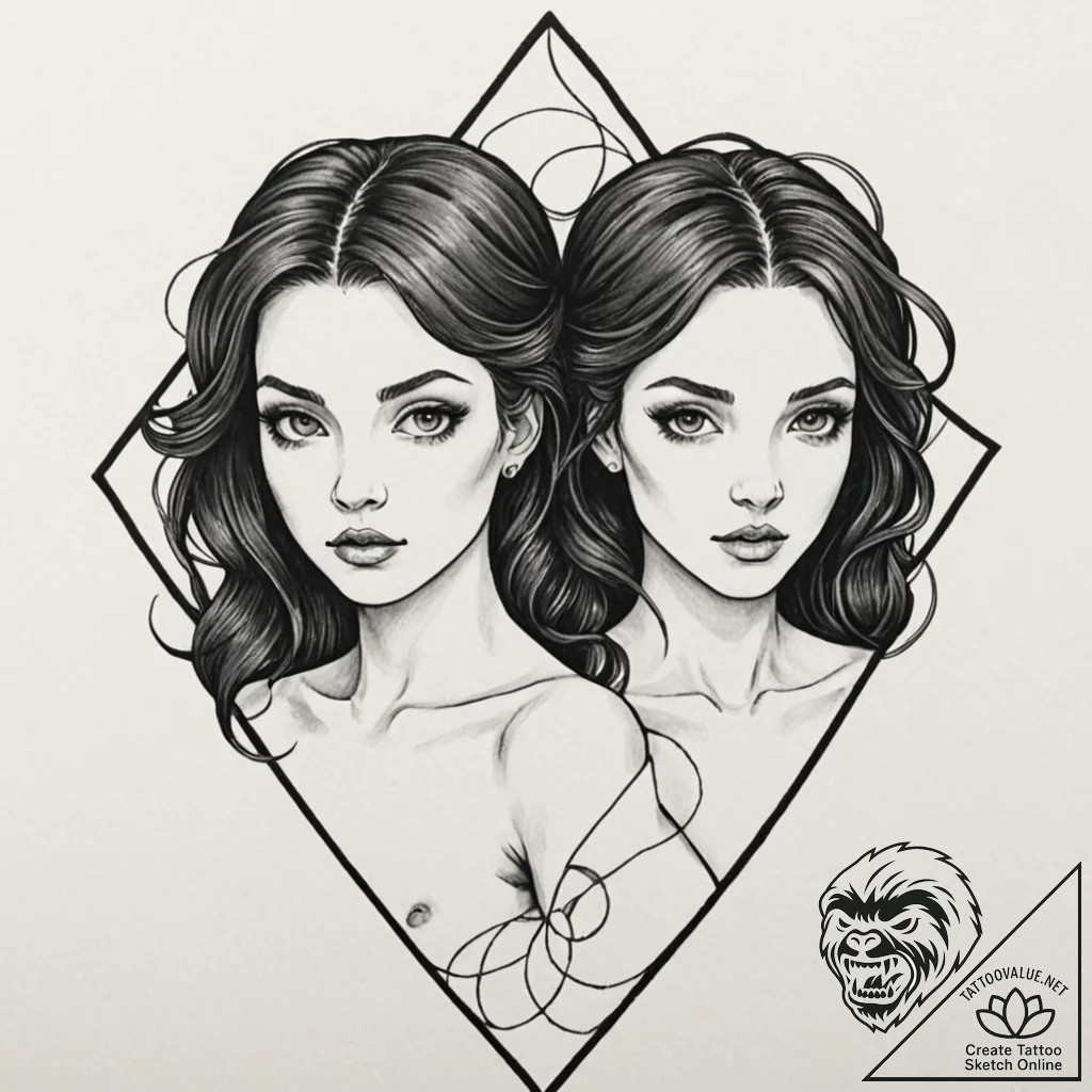 Tattoo sketch gemini twins, each representing... - tattoo sketch (№1752686701_0, 16.07.2025 17:25) — tattoovalue.net