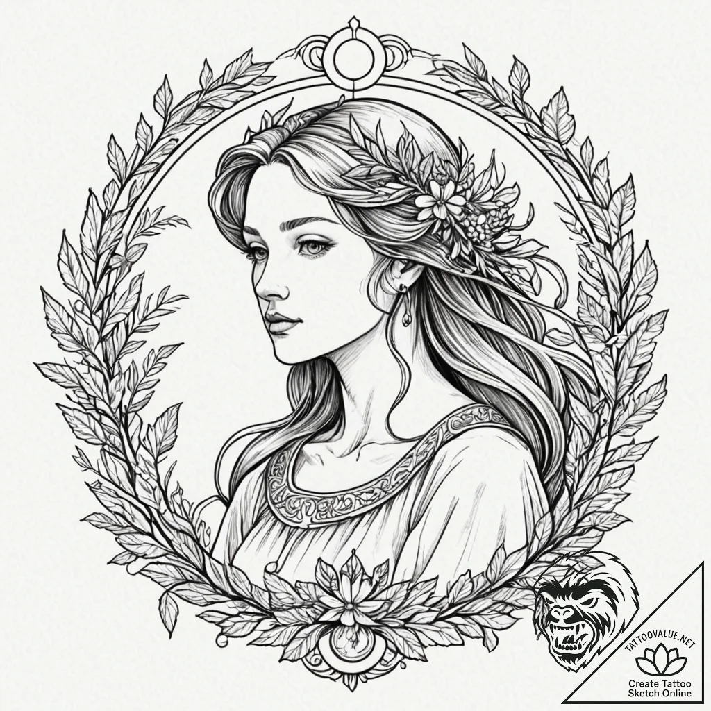Tattoo design a virgo maiden as an ancient wi... - tattoo sketch (№1752686865_0, 16.07.2025 17:27) — tattoovalue.net