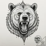 Tattoo sketch a bear’s head roaring, with tri… – tattoo sketch (№1752687357_0, 16.07.2025 17:35) — tattoovalue.net