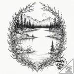 Tattoo design a calm lake with a fantasy crea… – tattoo sketch (№1752687439_0, 16.07.2025 17:37) — tattoovalue.net