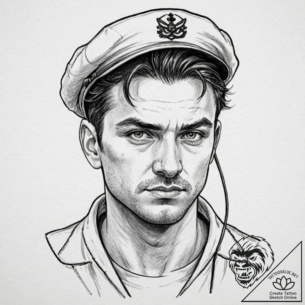 Tattoo design a "game face" portrait of an in... - tattoo sketch (№1752687522_0, 16.07.2025 17:38) — tattoovalue.net