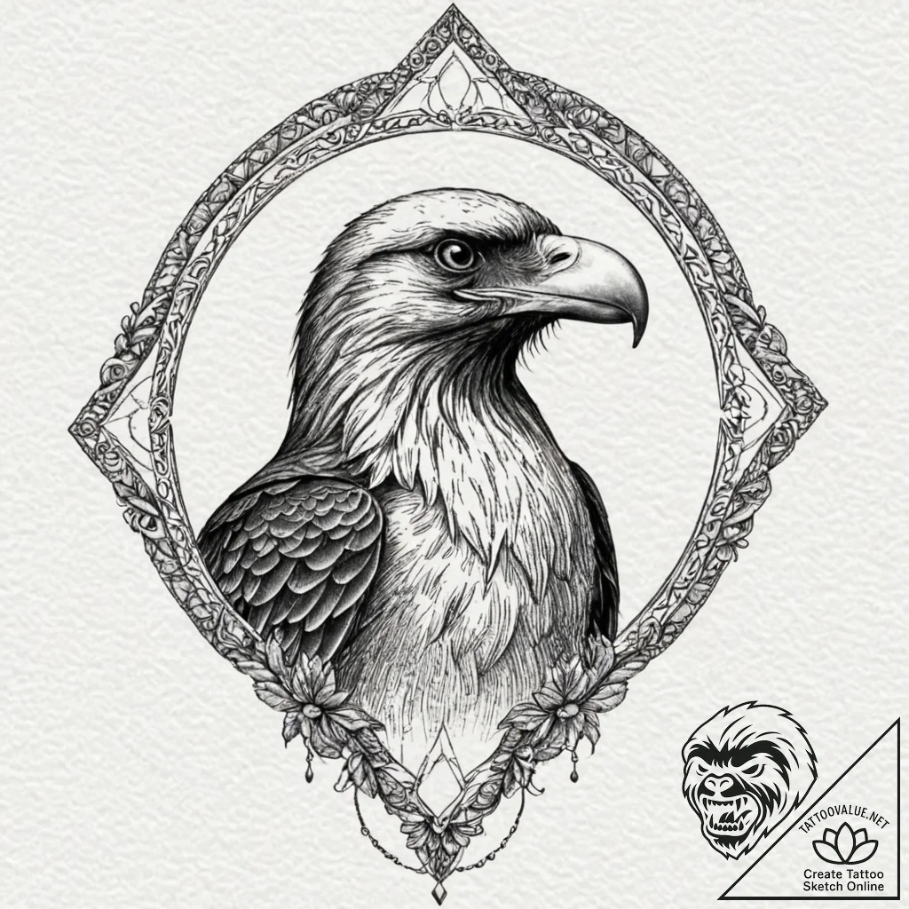 Tattoo design a stylized raven or eagle watch... - tattoo sketch (№1752688332_0, 16.07.2025 17:52) — tattoovalue.net