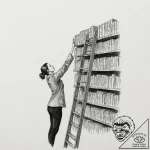 Photo of a librarian on a ladder, reaching fo… – tattoo sketch (№1752688658_0, 16.07.2025 17:57) — tattoovalue.net