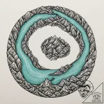 An aerial drone shot of a vibrant turquoise r… – tattoo sketch (№1752688740_0, 16.07.2025 17:59) — tattoovalue.net