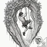 A rock climber hanging from a sheer cliff fac… – tattoo sketch (№1752689149_0, 16.07.2025 18:05) — tattoovalue.net