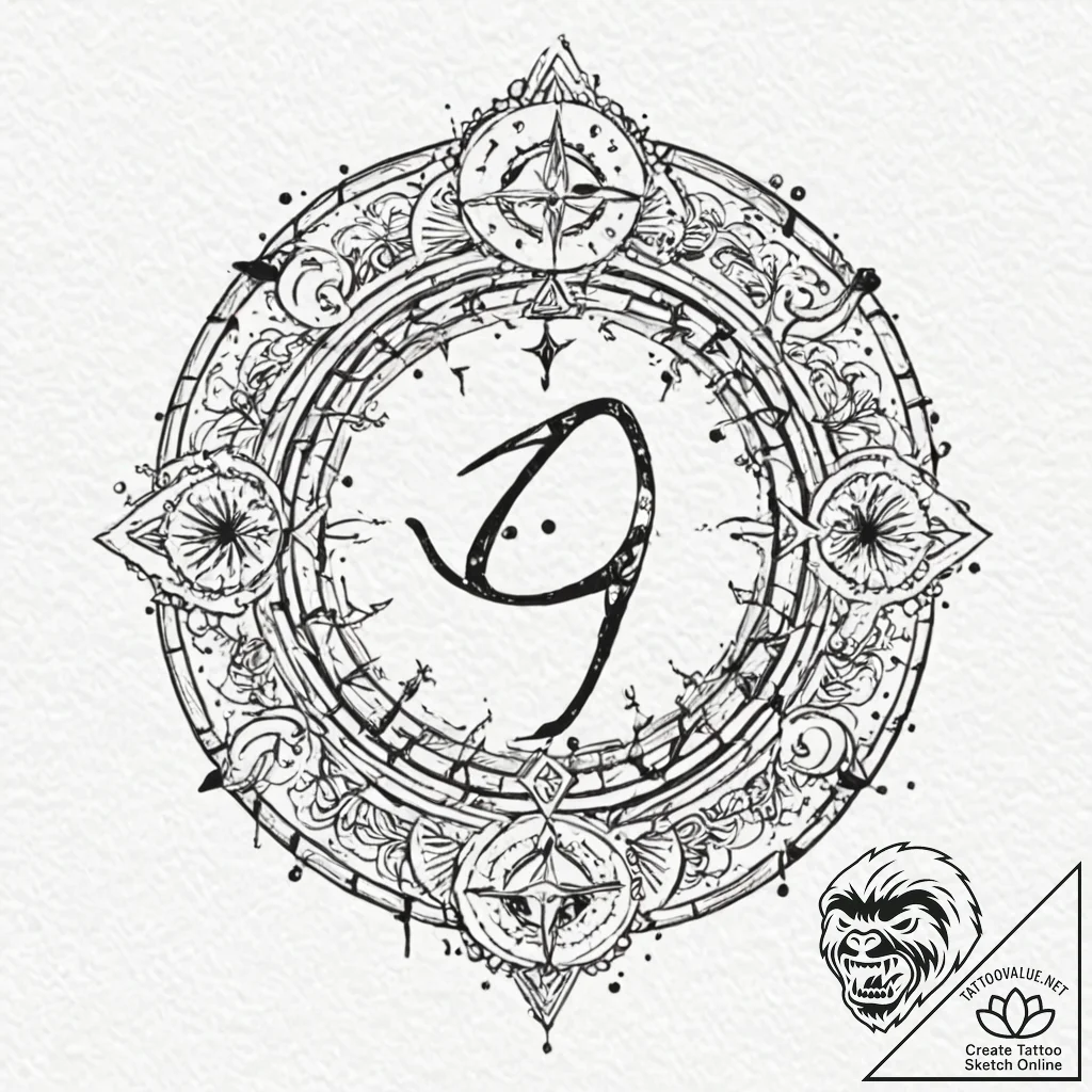 Tattoo sketch a zodiac glyph where half is cl... - tattoo sketch (№1752689311_0, 16.07.2025 18:08) — tattoovalue.net