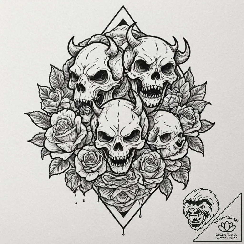 Cerberus, tattoo drawing outline, on a clean... - tattoo sketch (№1752689393_0, 16.07.2025 18:09) — tattoovalue.net