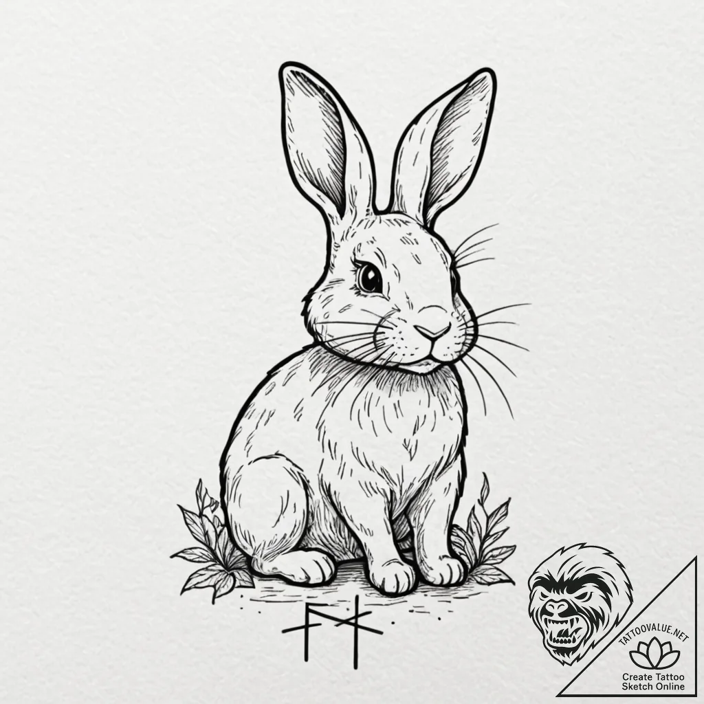 Linework tattoo design of the white rabbit, m... - tattoo sketch (№1752689637_0, 16.07.2025 18:13) — tattoovalue.net