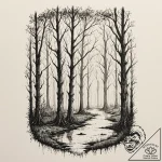 A dense, foggy swamp with spanish moss hangin… – tattoo sketch (№1752689719_0, 16.07.2025 18:15) — tattoovalue.net