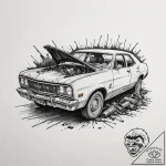 A trash polka tattoo of the car crash scene f… – tattoo sketch (№1752690127_0, 16.07.2025 18:22) — tattoovalue.net