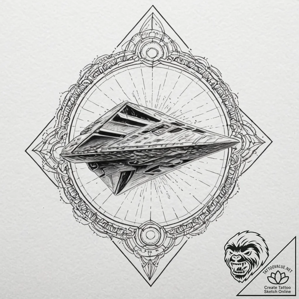Linework design of a star destroyer, seen fro... - tattoo sketch (№1752690209_0, 16.07.2025 18:23) — tattoovalue.net