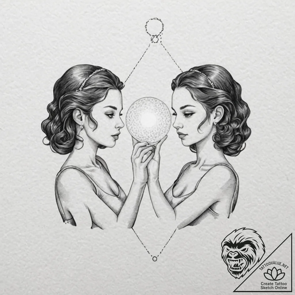 Tattoo sketch gemini twins holding a single,... - tattoo sketch (№1752690453_0, 16.07.2025 18:27) — tattoovalue.net