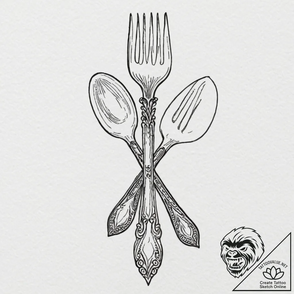 Tattoo design a fork on one, a spoon on the o... - tattoo sketch (№1752691025_0, 16.07.2025 18:37) — tattoovalue.net