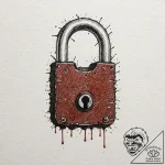 A detailed shot of an old, rusted padlock., a… – tattoo sketch (№1752691918_0, 16.07.2025 18:51) — tattoovalue.net