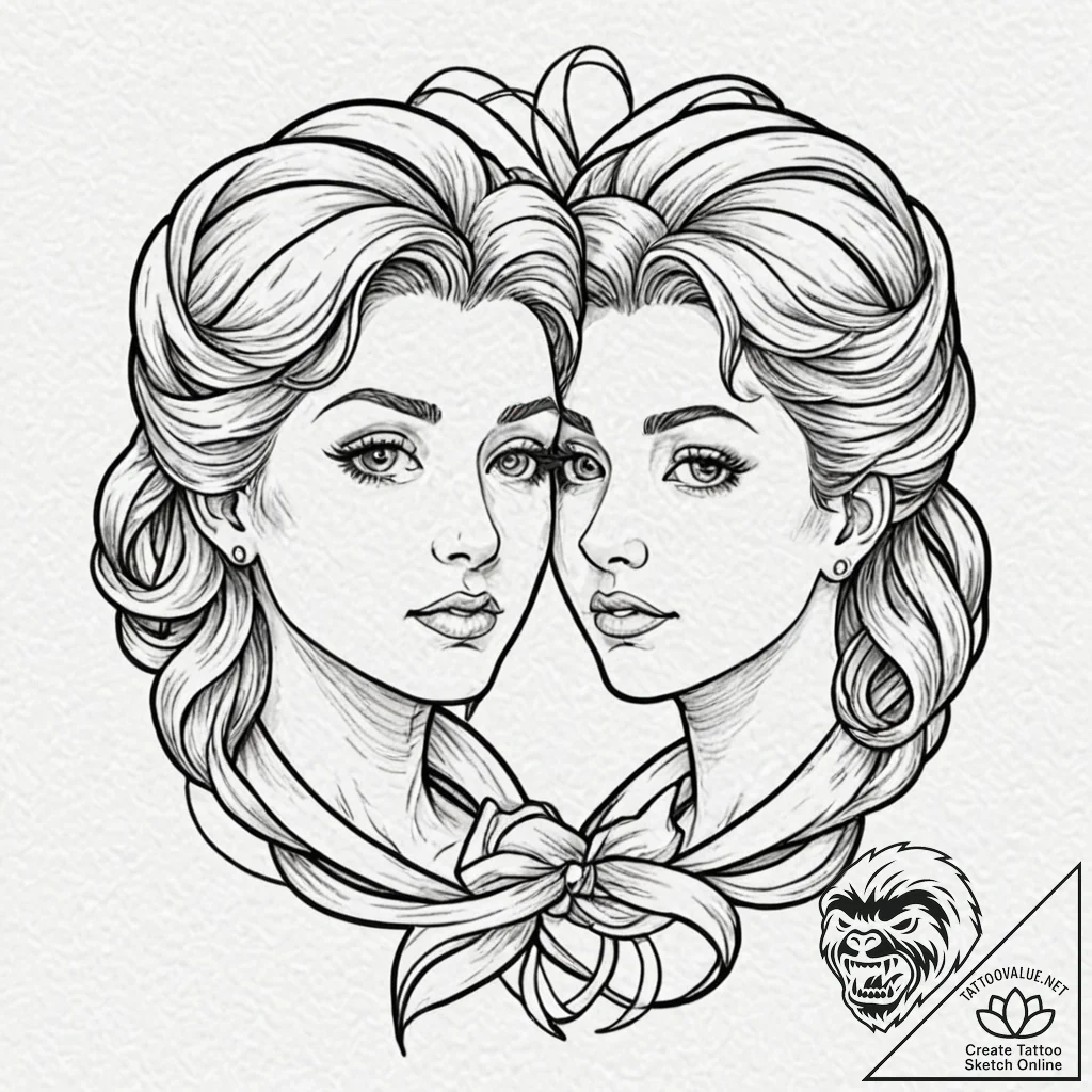 Tattoo sketch twin faces for gemini, connecte... - tattoo sketch (№1752692239_0, 16.07.2025 18:57) — tattoovalue.net