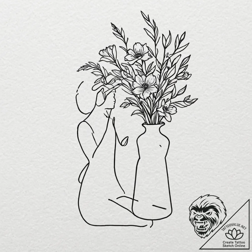 A person arranging flowers in a vase., tattoo... - tattoo sketch (№1752692319_0, 16.07.2025 18:58) — tattoovalue.net