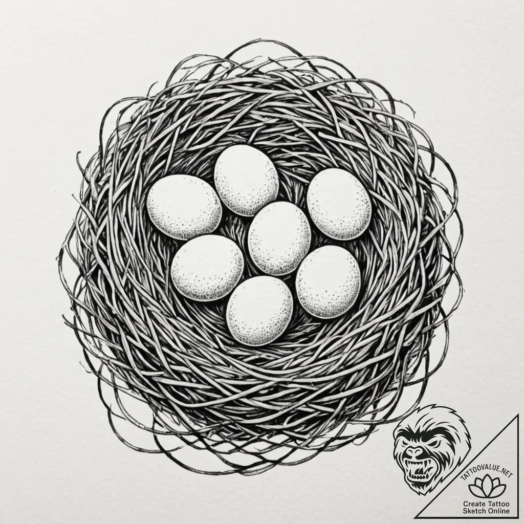 A bird's nest with small, speckled eggs., tat... - tattoo sketch (№1752692480_0, 16.07.2025 19:01) — tattoovalue.net
