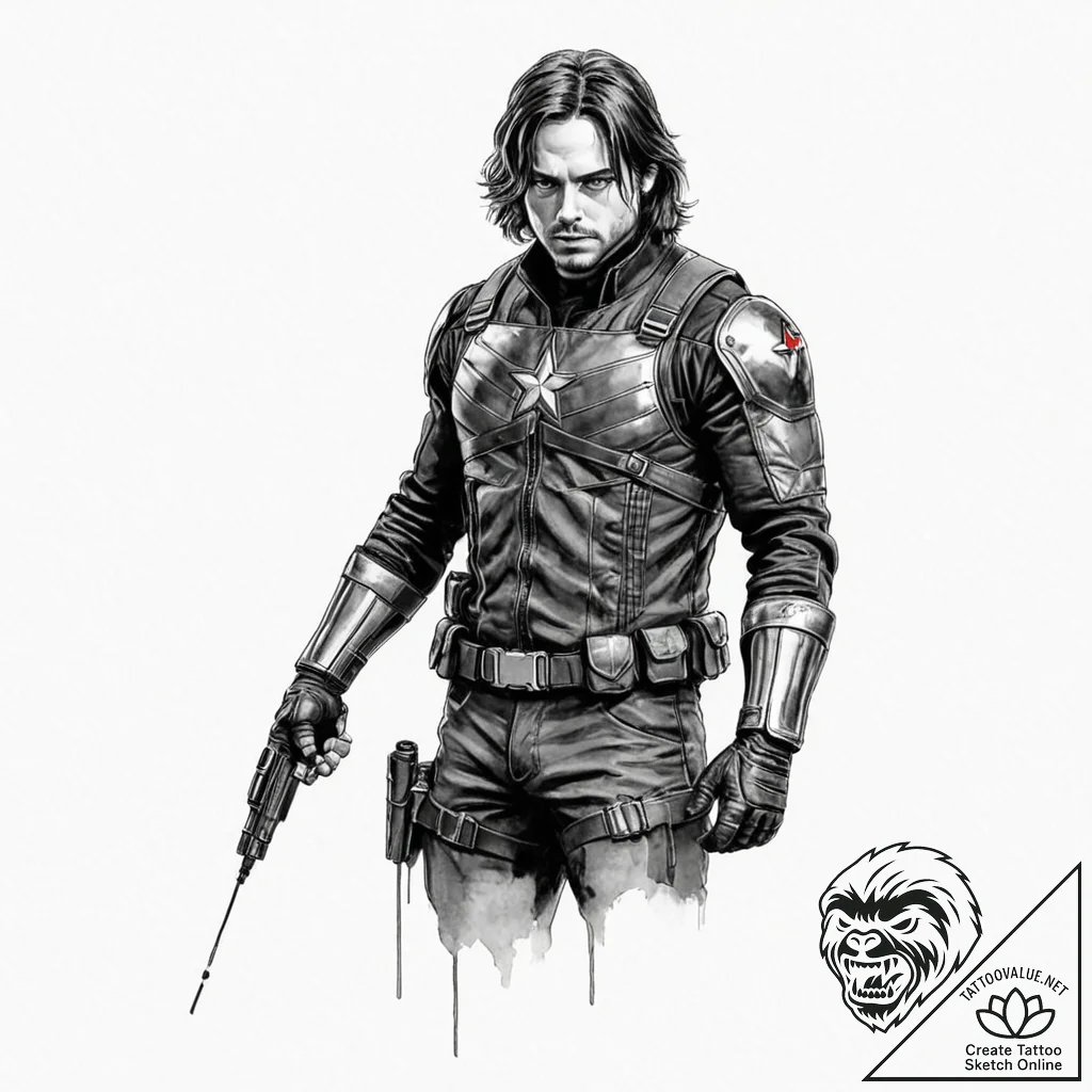 A watercolor sketch of the winter soldier, wi... - tattoo sketch (№1752692806_0, 16.07.2025 19:06) — tattoovalue.net
