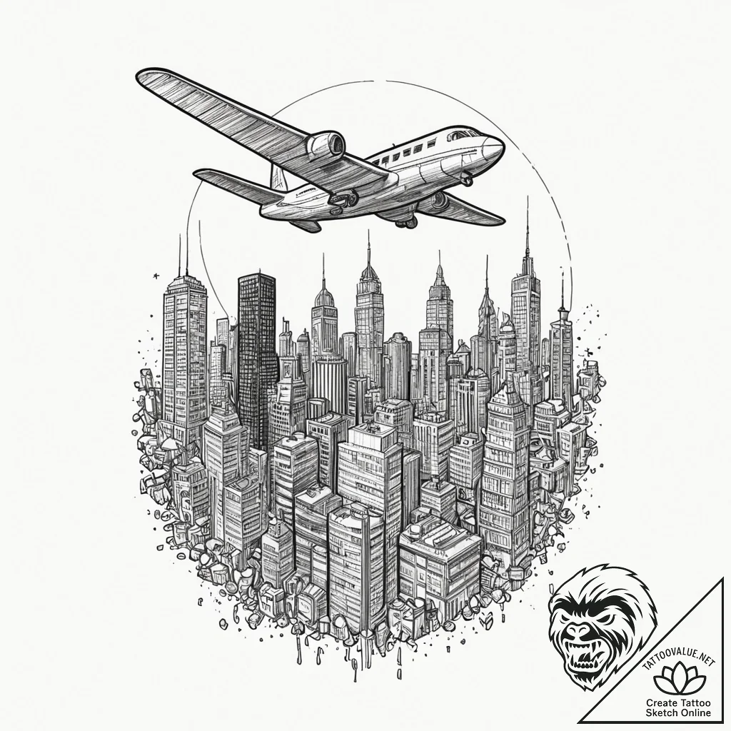 Tattoo design a retro pixelated cityscape wit... - tattoo sketch (№1752692966_0, 16.07.2025 19:09) — tattoovalue.net