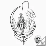 A linework tattoo of the gunslinger (roland d… – tattoo sketch (№1752694972_0, 16.07.2025 19:42) — tattoovalue.net