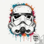 Trash polka style tattoo of a stormtrooper he… – tattoo sketch (№1752695537_0, 16.07.2025 19:52) — tattoovalue.net