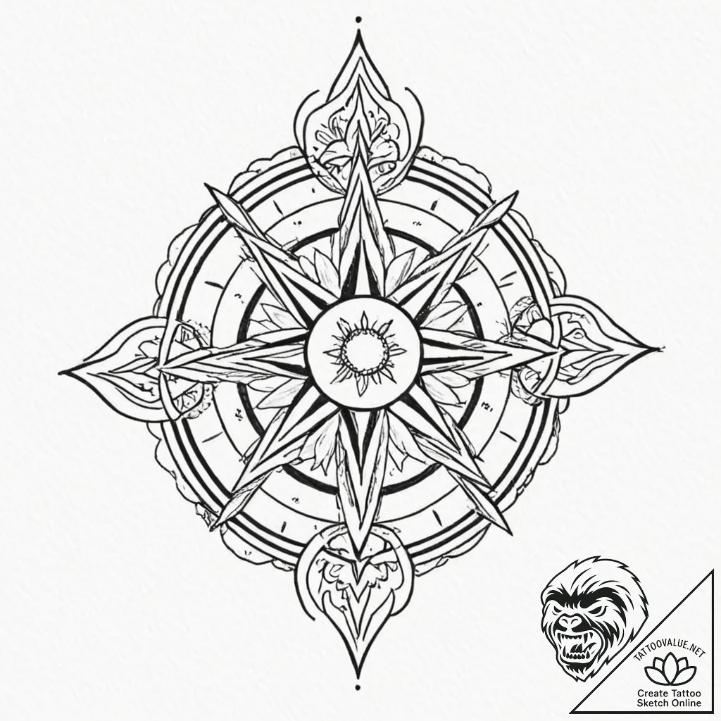 Kolovrat, tattoo line art, on a clean white p... - tattoo sketch (№1752695857_0, 16.07.2025 19:57) — tattoovalue.net